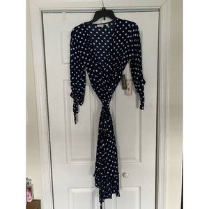 Eva Mendez Polka Dot Ruffle Wrap Dress